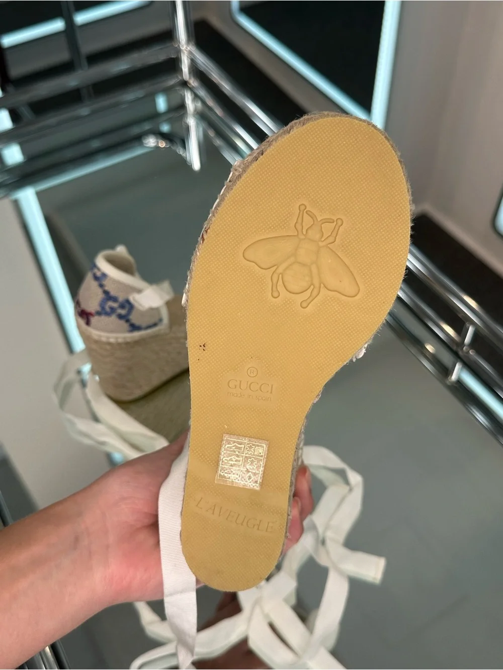 Gucci GG Multicolor Linen Espadrille Wedge